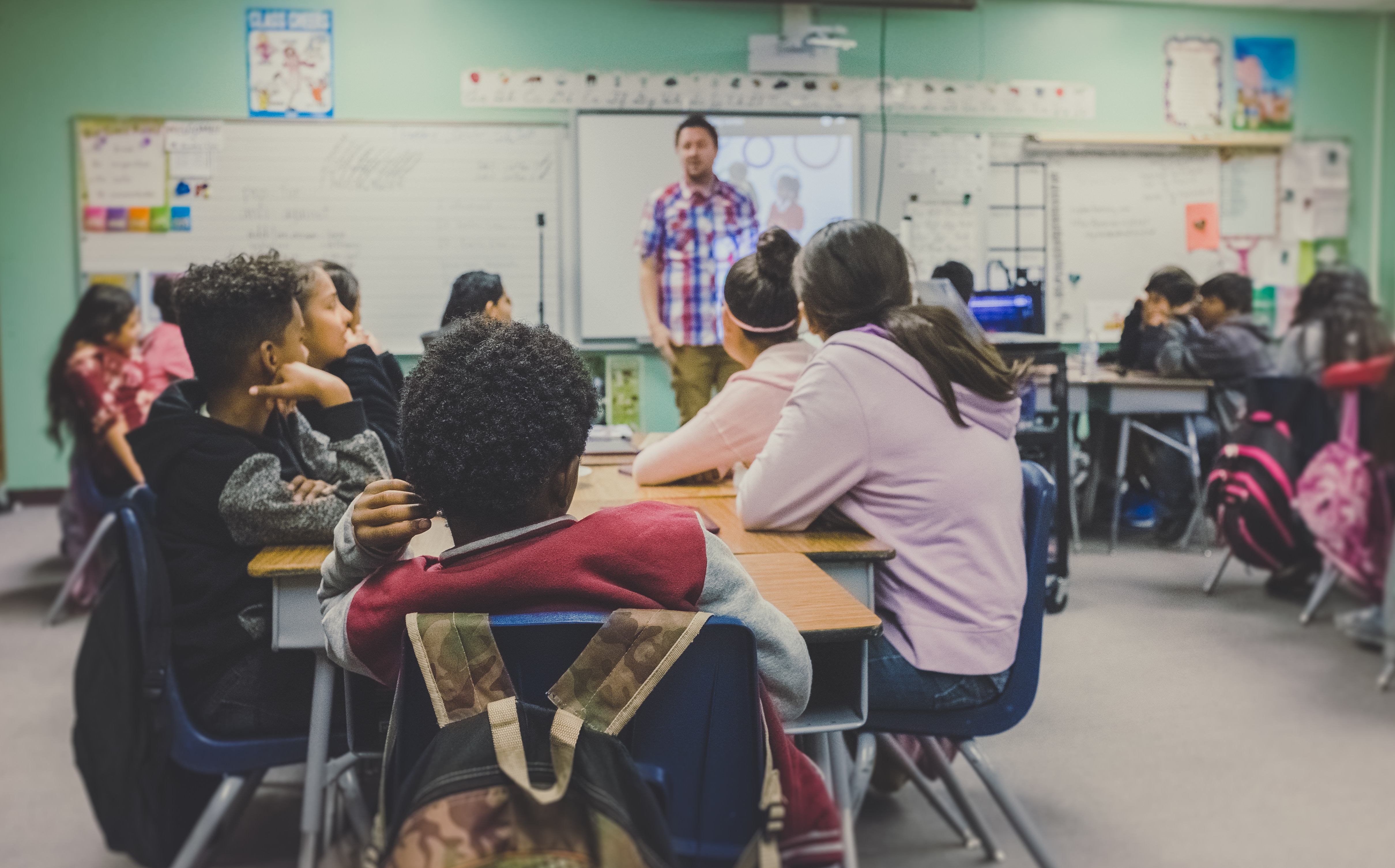 Stock photo of students in a classroom.
