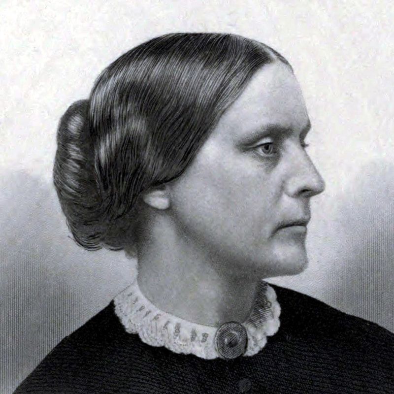 Black and white sketch of Susan B. Anthony.